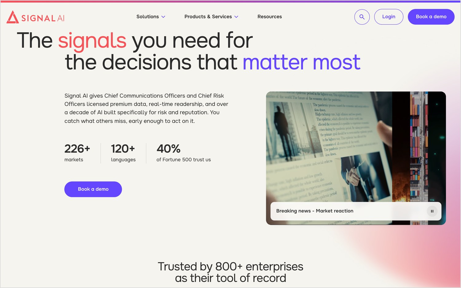 Signal AI homepage hero reading "The signals you need for the decisions that matter most"