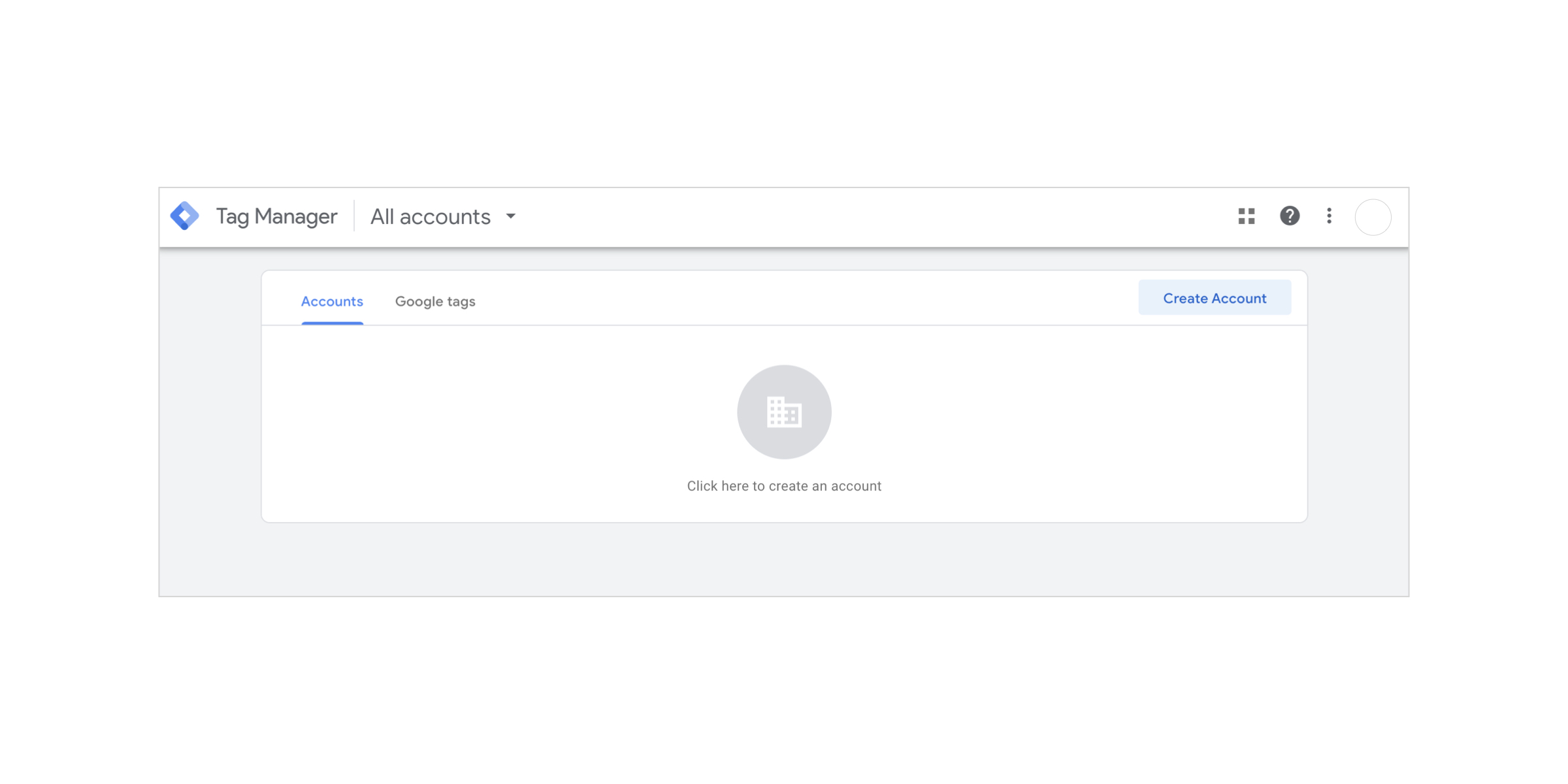 An image of the create a Google Tag Account option