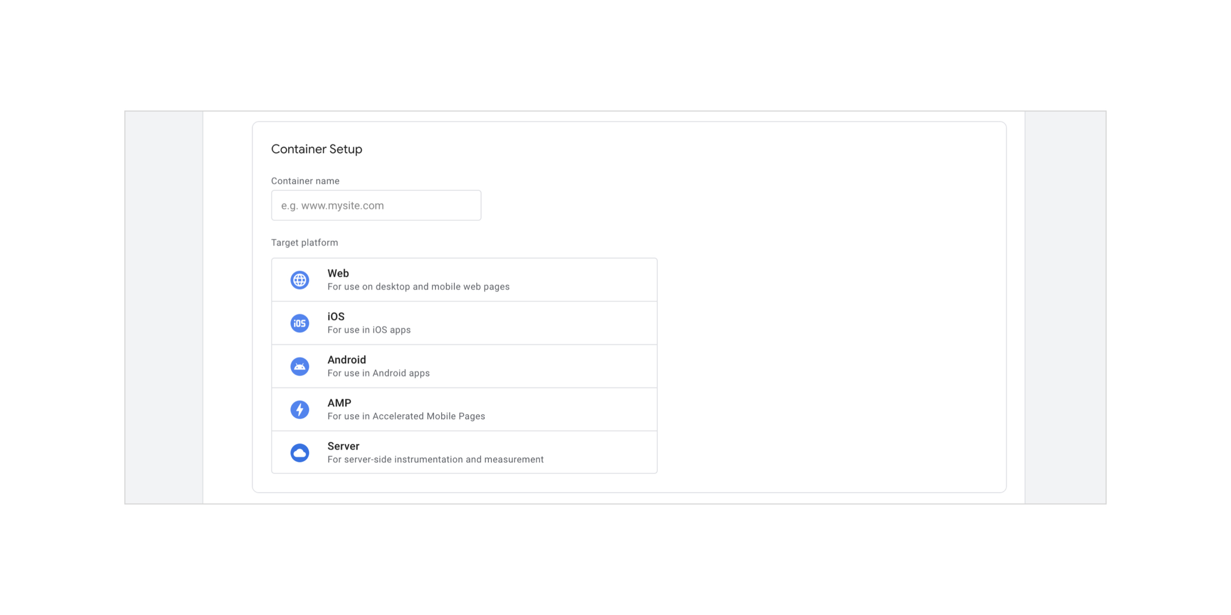 An image of the Google Tag Container Setup