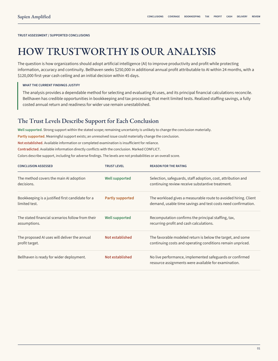 First page of the Confidence Audit