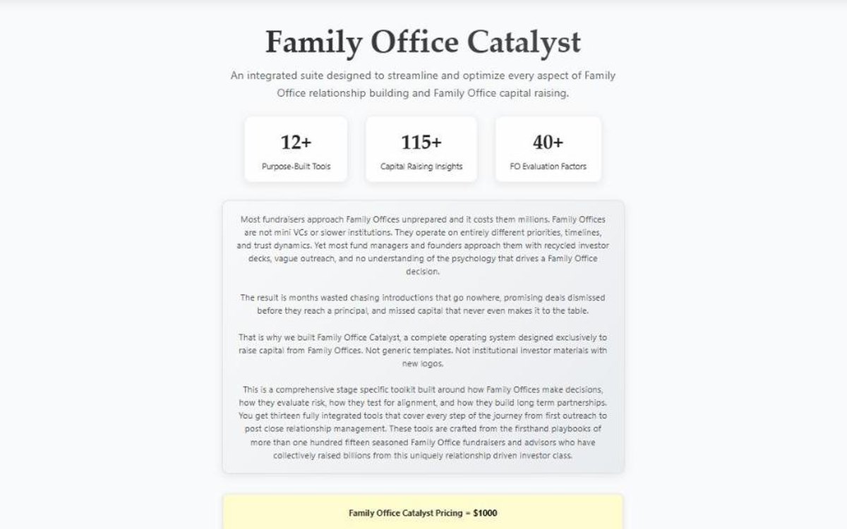 The Family Office Catalyst sales page