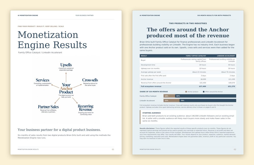 The first two pages of the Monetization Engine Results report