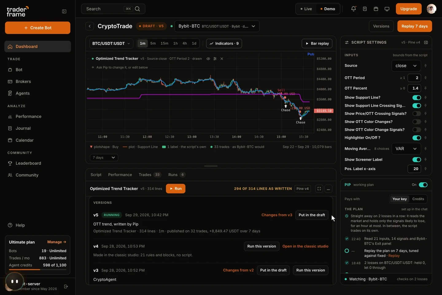 Publishing the script as a new version your bots run