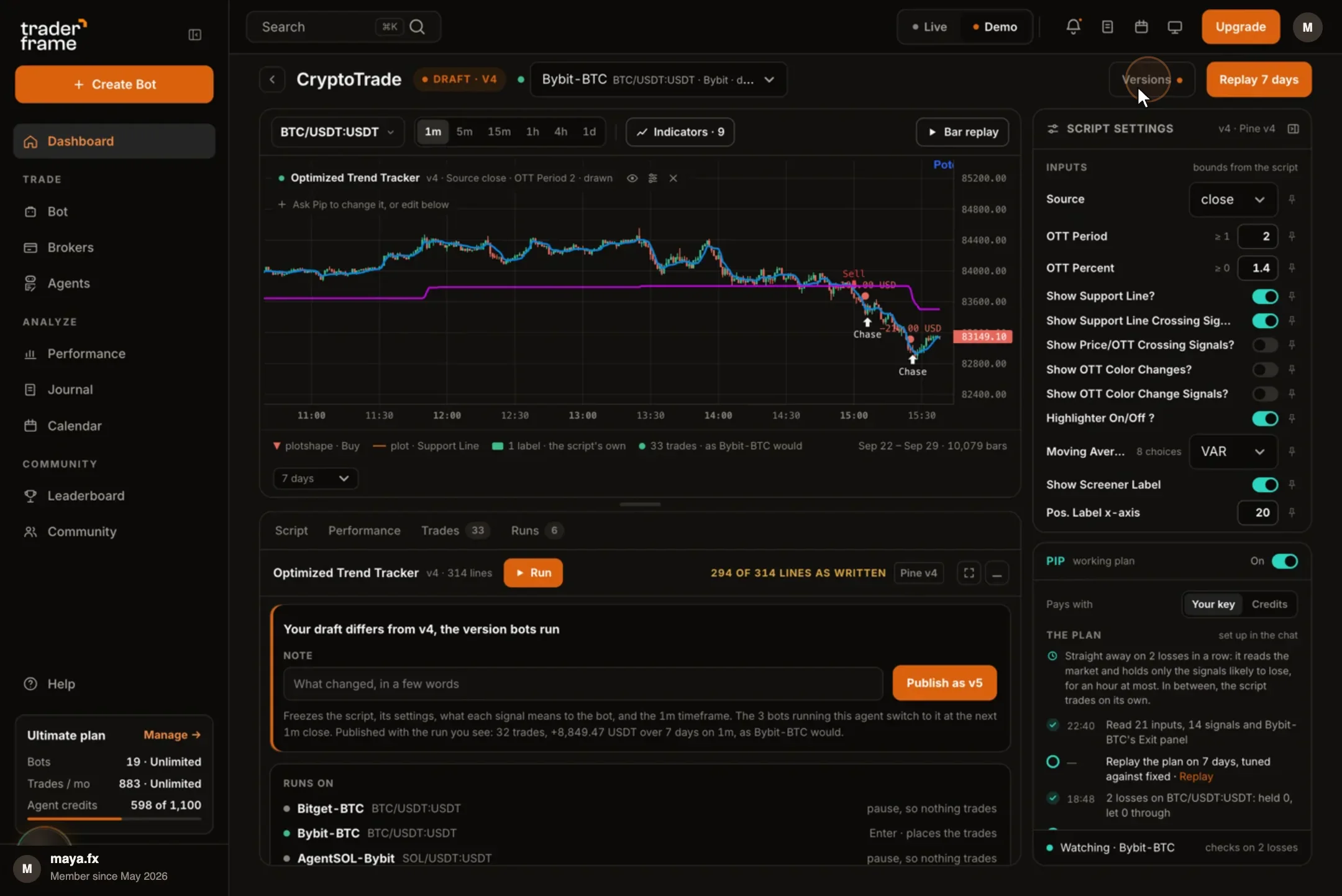 Publishing the script as a new version with a note