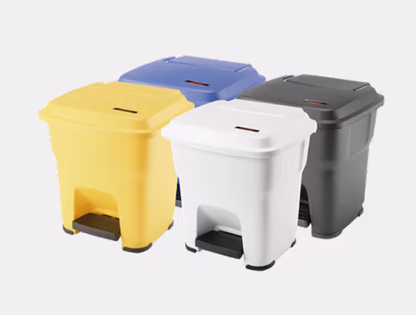 Vileda Professional color-coded pedal bins for hygienic waste separation and hands-free disposal.