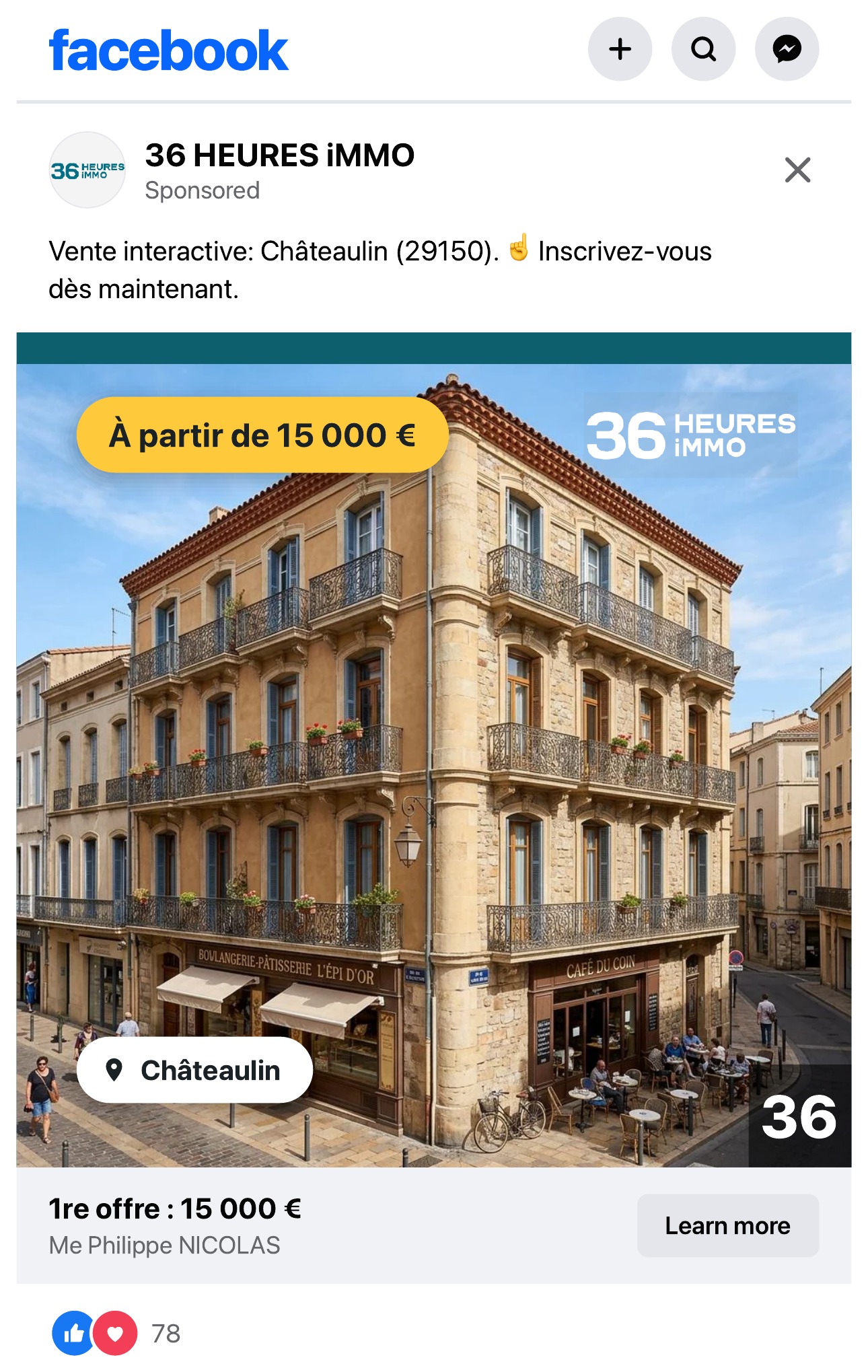 Publicité Facebook 36 HEURES iMMO