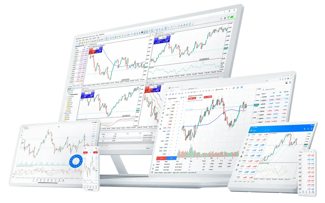 MetaTrader 5 platform interface showing trading charts and data