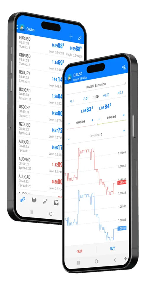 MetaTrader 4 mobile app displayed on smartphones