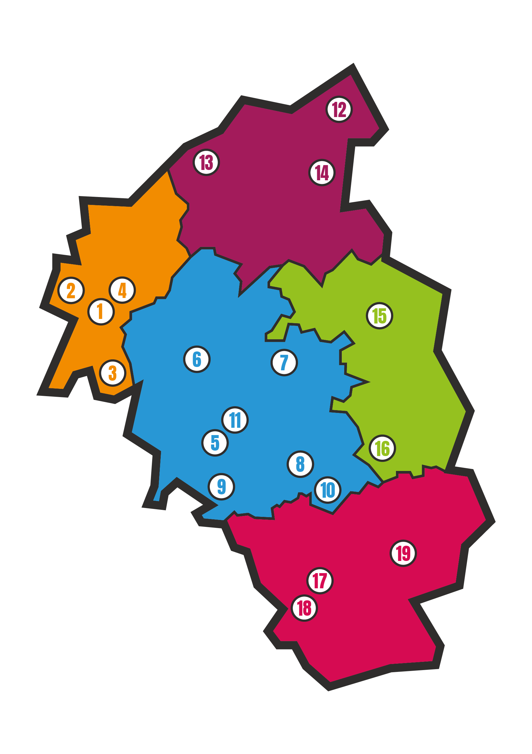 Map des différents lieux d'accueils de la Mission Locale