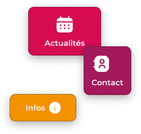 Services de l'application, "Actualités", "Contact, "Infos""