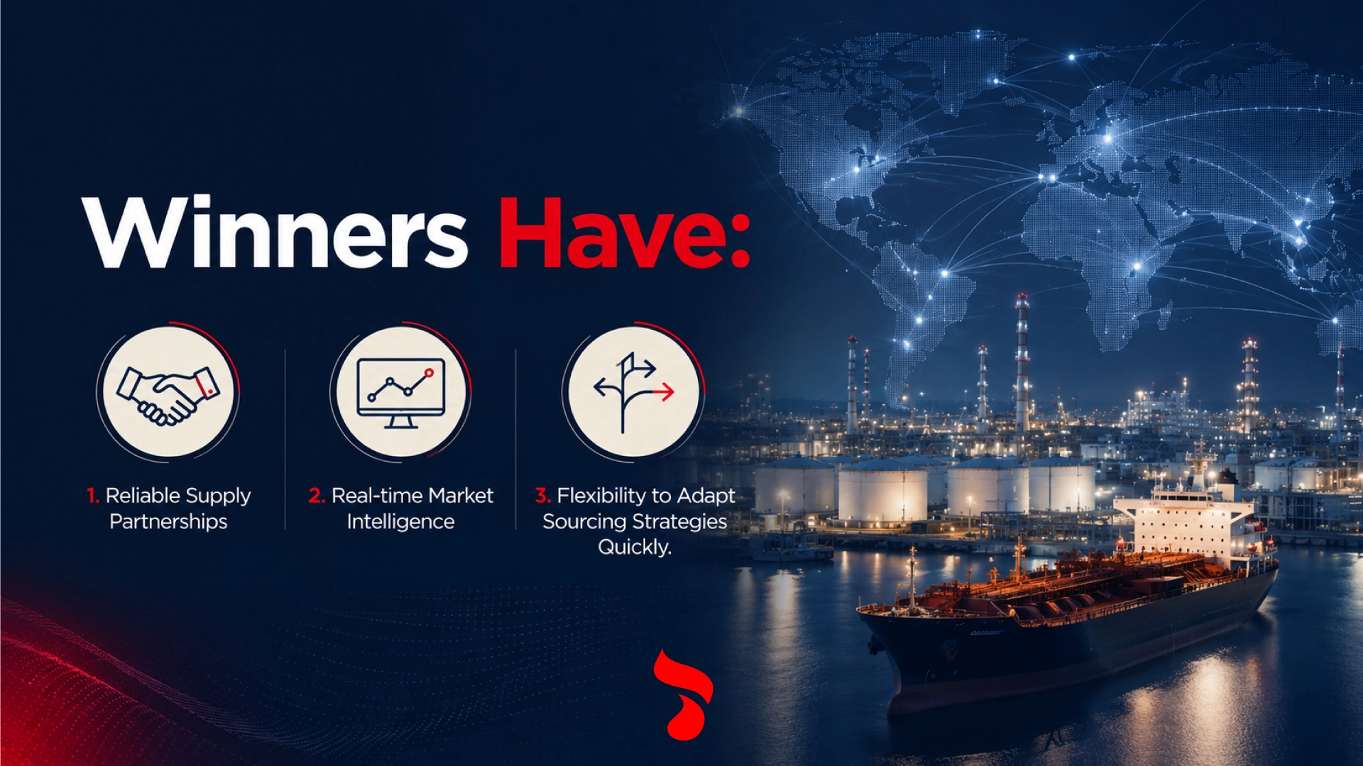 A picture written winner have : 1- reliable supply partnerships, real-time market intellligence and flexibility to adapt sourcing strategies quickly