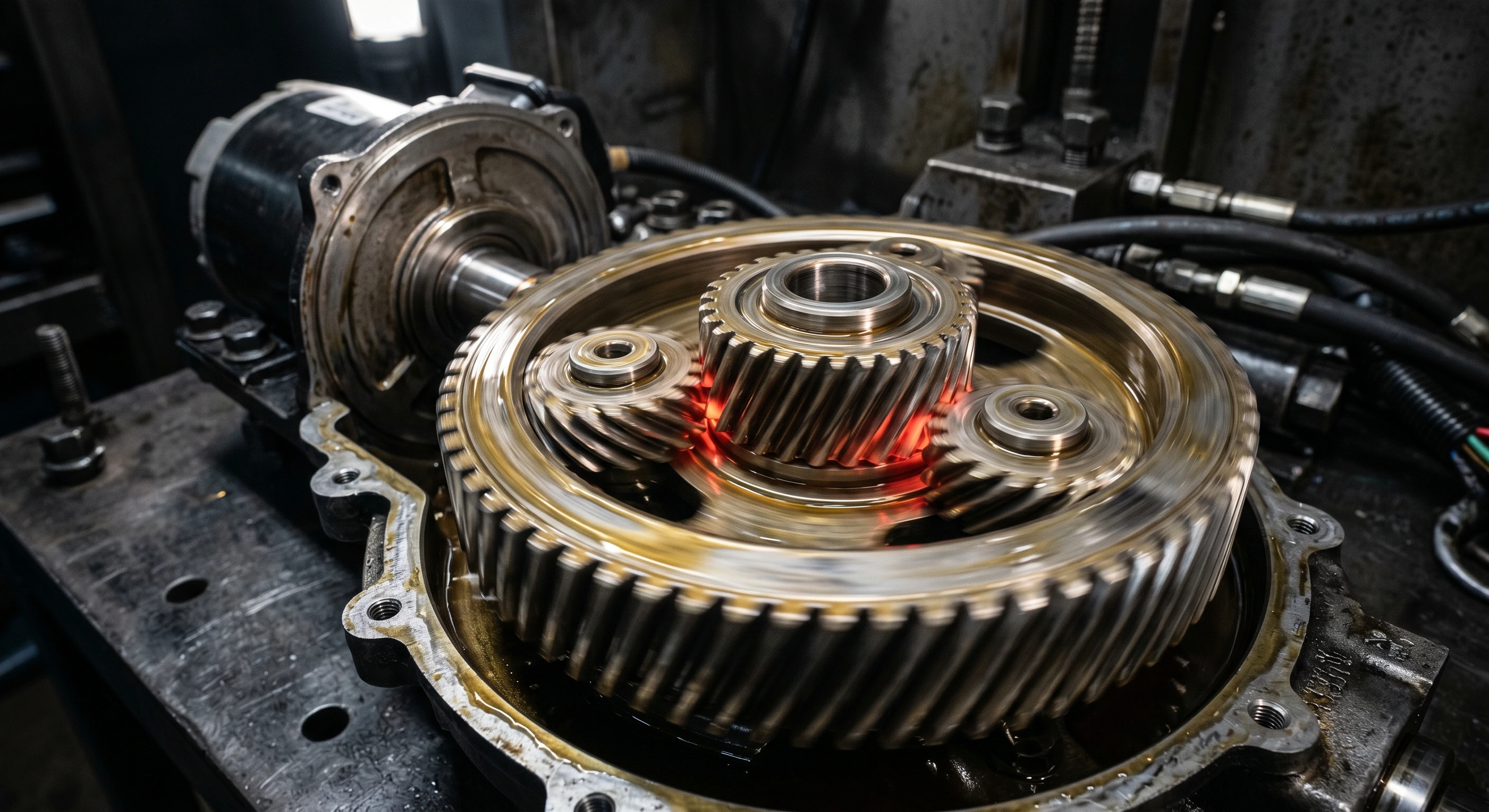 Electric vehicle e-axle helical gears with synthetic PAO fluid coating under extreme rotational speed and heat