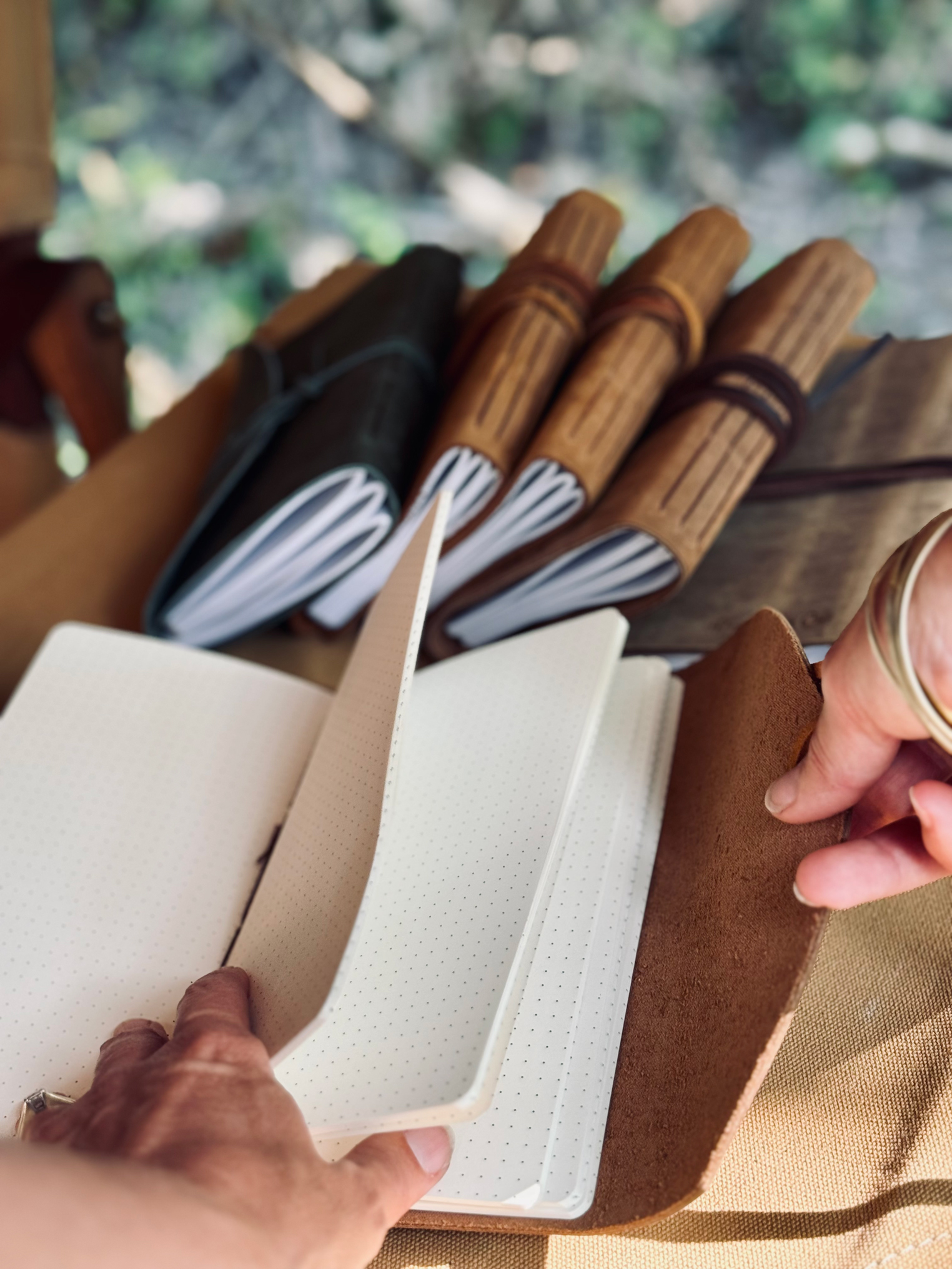 Hand-stitched leather-bound journals