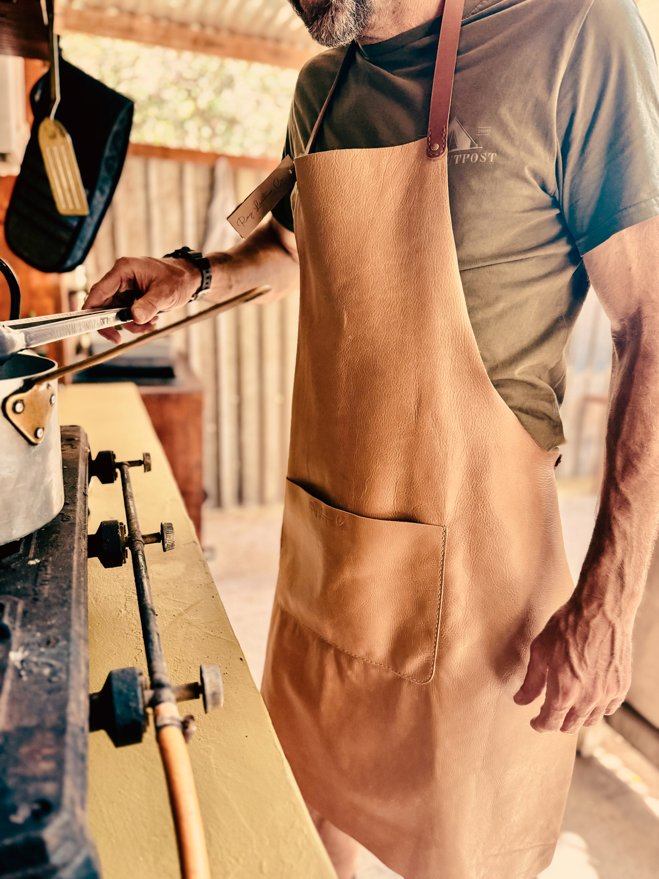 Handmade full-grain leather apron by Ray Leather Co.