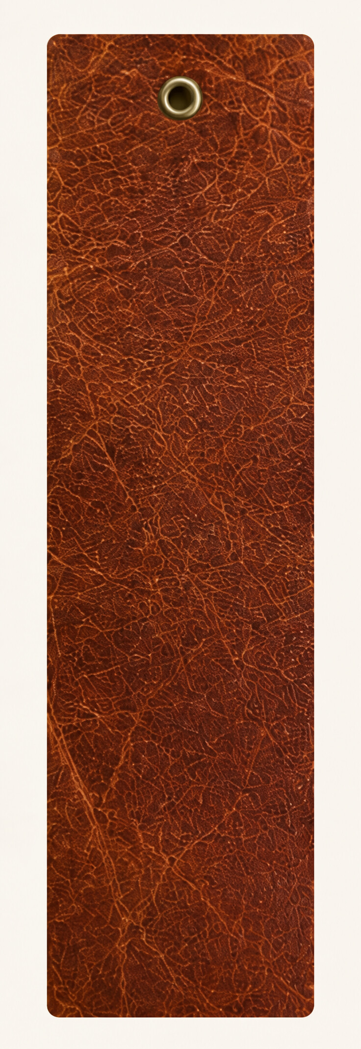 Hazelnut full-grain leather swatch with brass eyelet