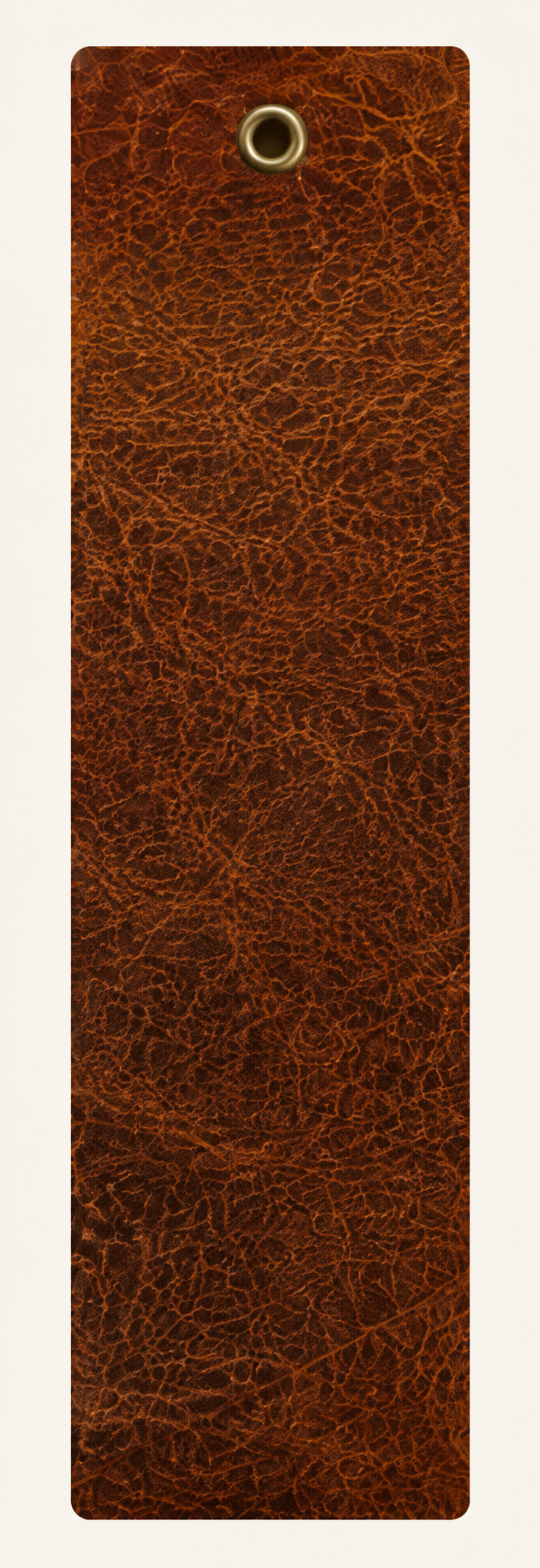 Tobacco full-grain leather swatch with brass eyelet