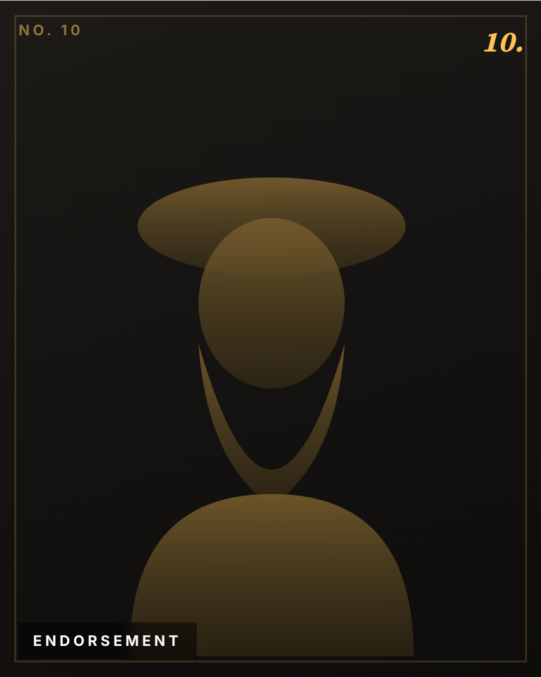 Minimalist gold silhouette of a person wearing a wide-brimmed hat on black background.