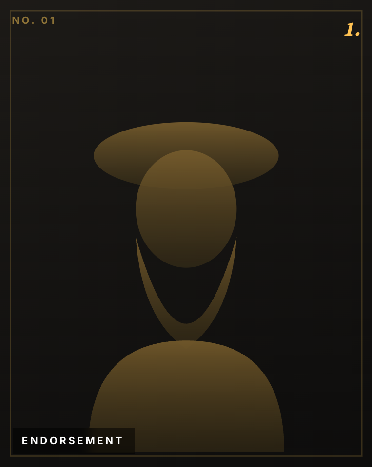 Abstract gold silhouette of a person wearing a wide-brimmed hat on a black background.