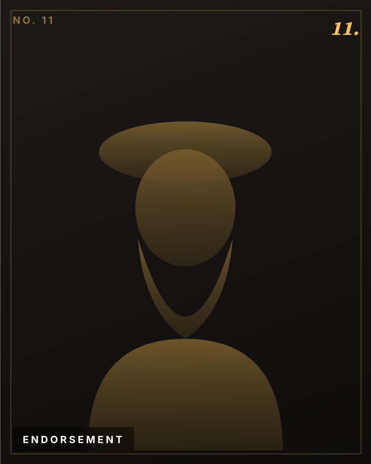 Abstract gold silhouette of a person with a wide hat and a necklace against black background.