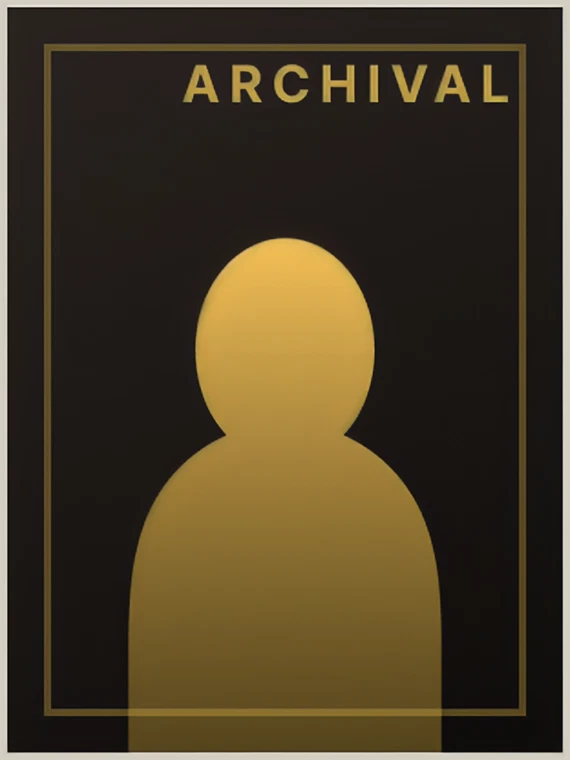 Black background with a gold silhouette of a person and the word ARCHIVAL above in gold.