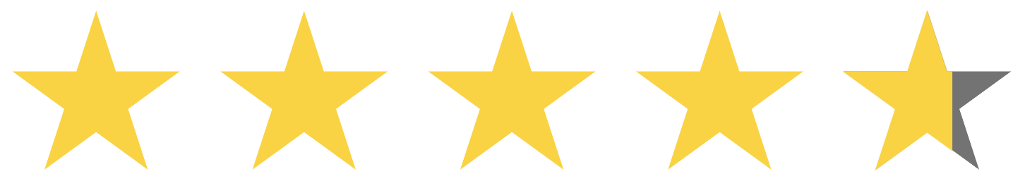 A five-star rating with four full yellow stars and one half yellow star.
