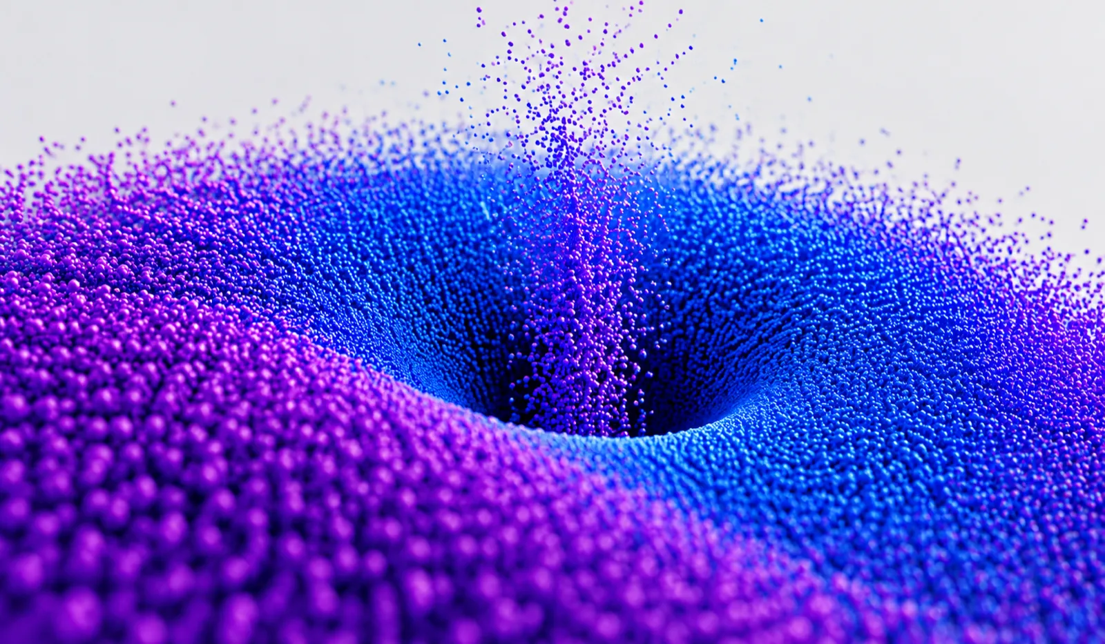 Titelbild zum Artikel SOC Make-or-Buy: abstrakte 3D-Grafik aus blau-violetten Partikeln, die in einen Trichter strömen