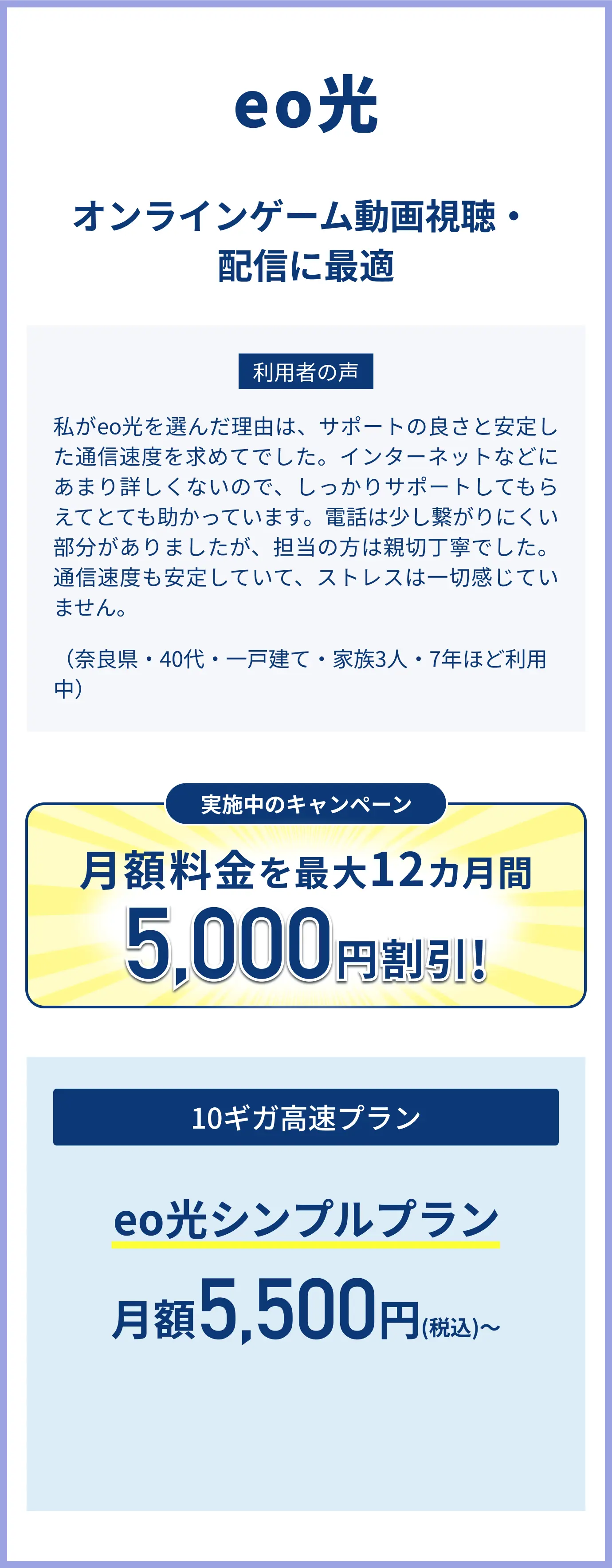 eo光　オンラインゲーム動画視聴・ 配信に最適　月額料金を最大12ヶ月間5,000円割引！