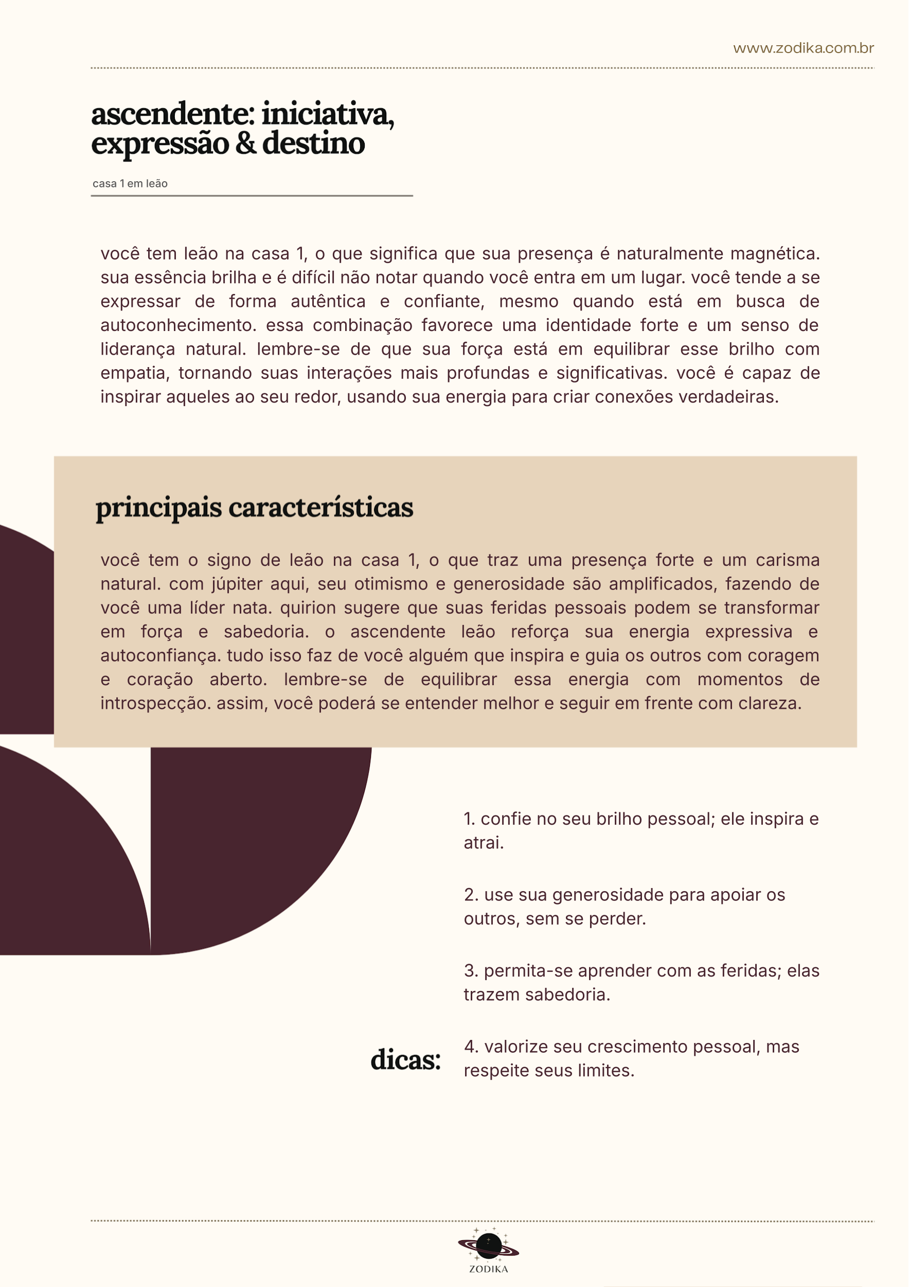 Página do e-book Zodika — leitura de casas astrológicas