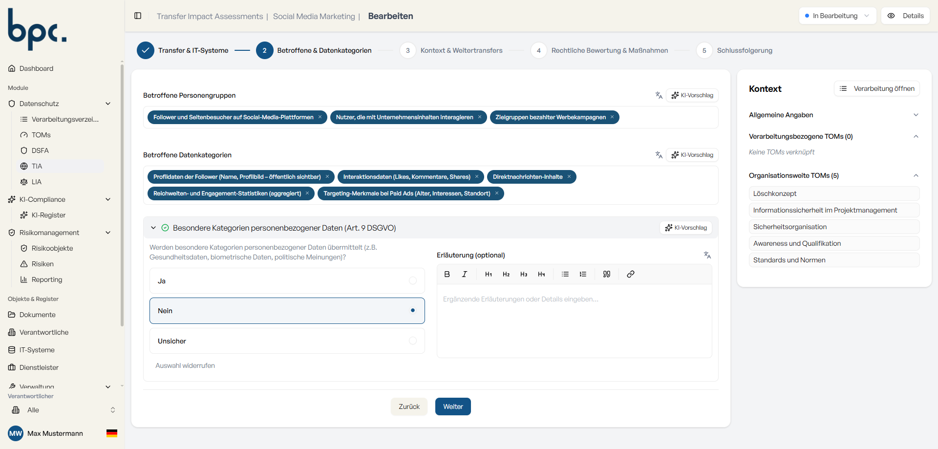 Transfer Impact Assessments im ropa:hub nach Zielland