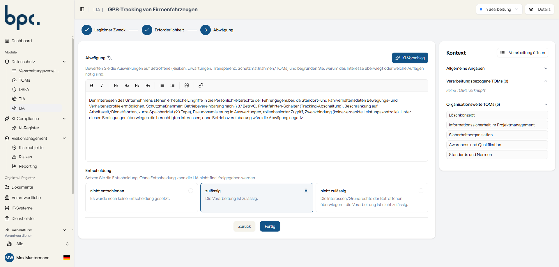 Legitimate Interest Assessment im ropa:hub