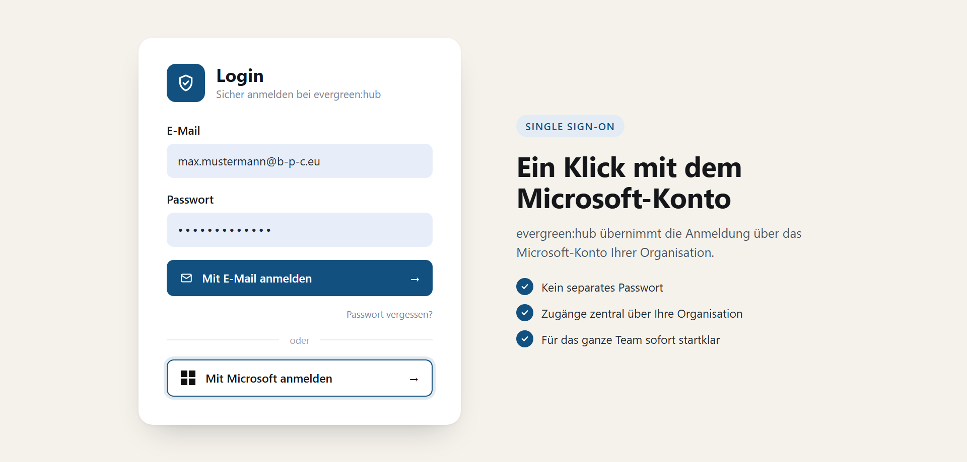 Anmeldung bei evergreen:hub per Single Sign-On mit Microsoft