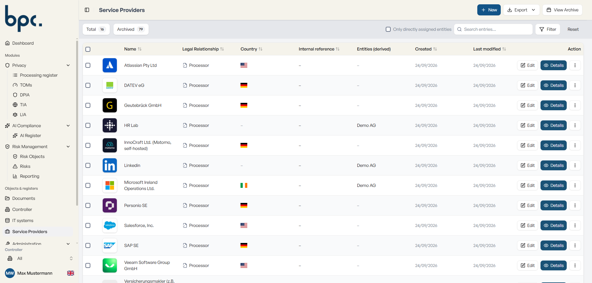 Vendors and processors in ropa:hub