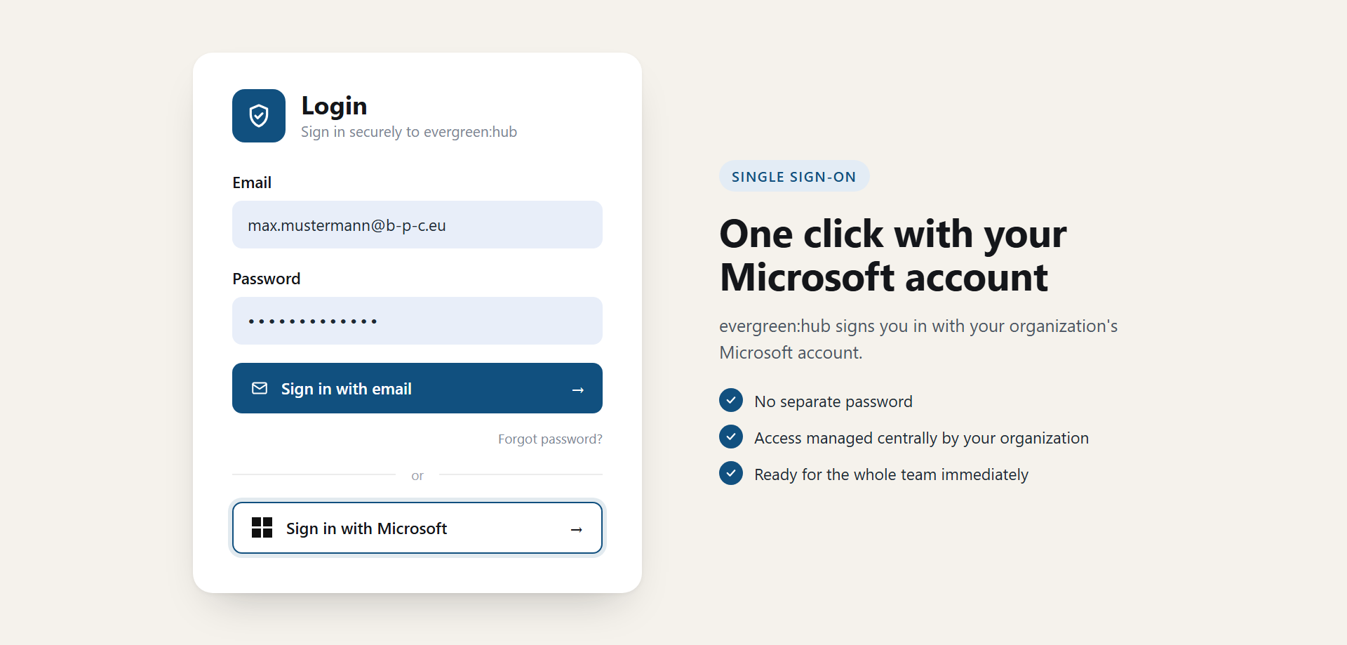 Sign in to evergreen:hub with Microsoft single sign-on