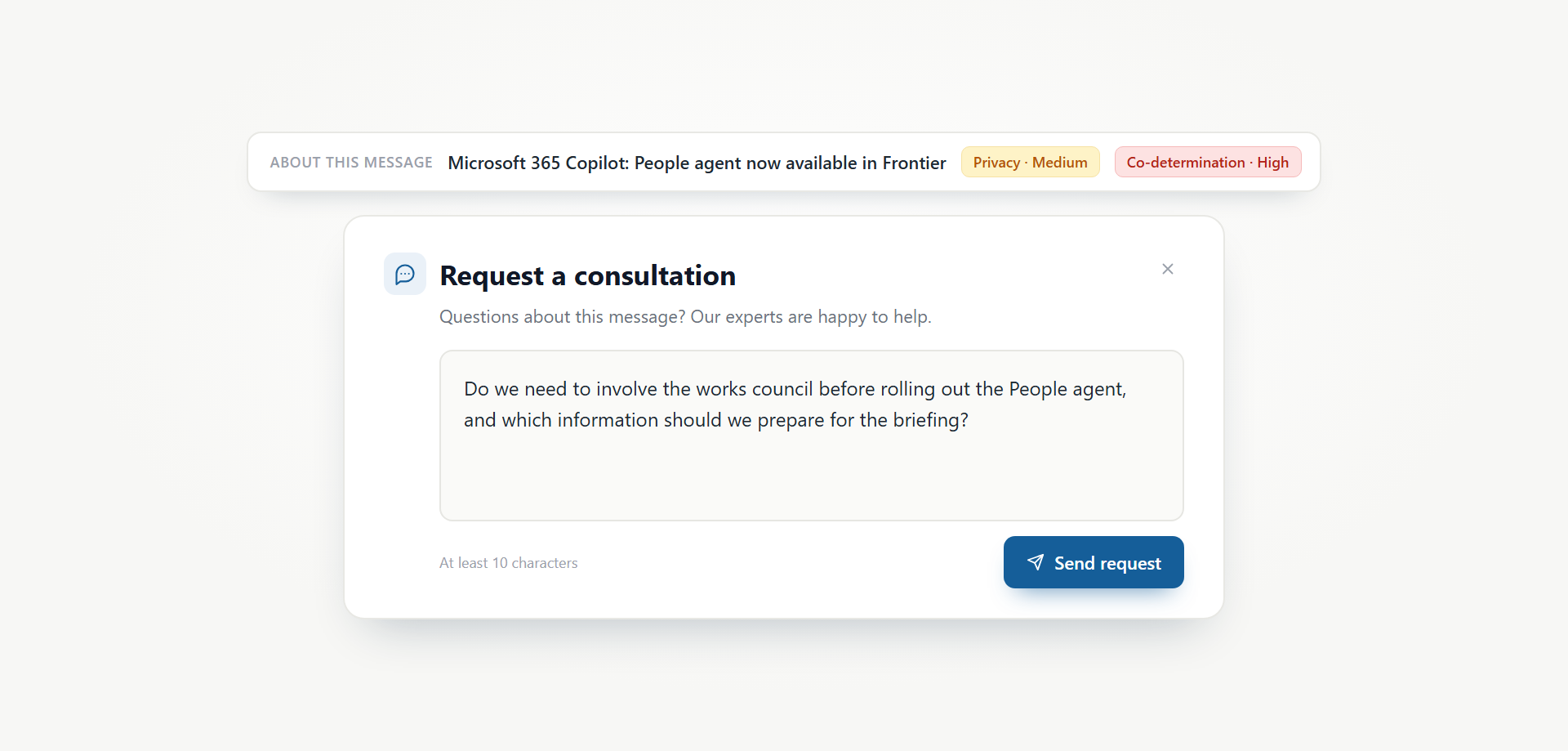 evergreen:hub form to request a consultation about an update