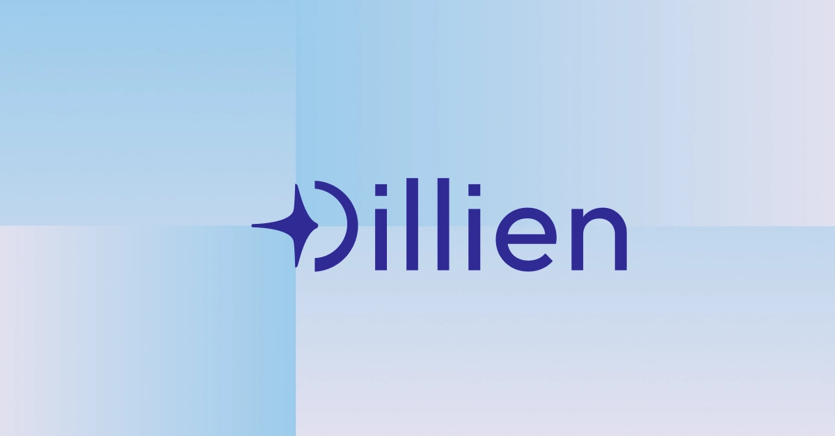 Dillien logo in a blue background