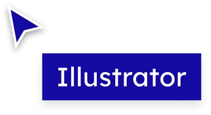 Blue cursor arrow pointing to a blue rectangular box with the word 'Illustrator' in white text.