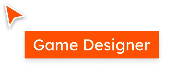 Orange cursor icon pointing to the text 'Game Designer' in a bold orange rectangle.