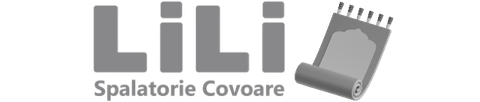 Logo for LiLi Spalatorie Covoare with large stylized text and an icon of a carpet being rolled up.