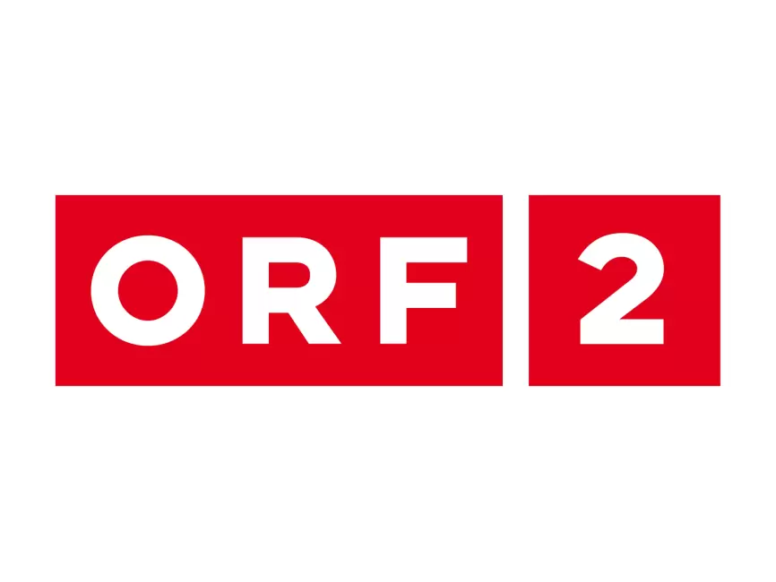 Logo von ORF 2, einem österreichischen Fernsehsender, mit weißen Buchstaben auf rotem Hintergrund.