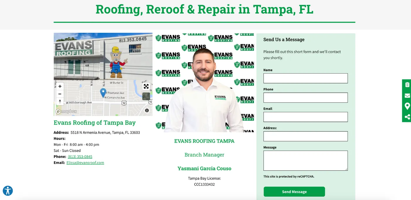 roofing location page example 