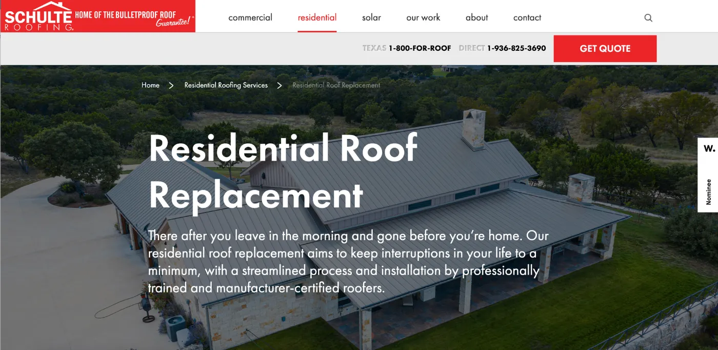 roofing replacement service page design