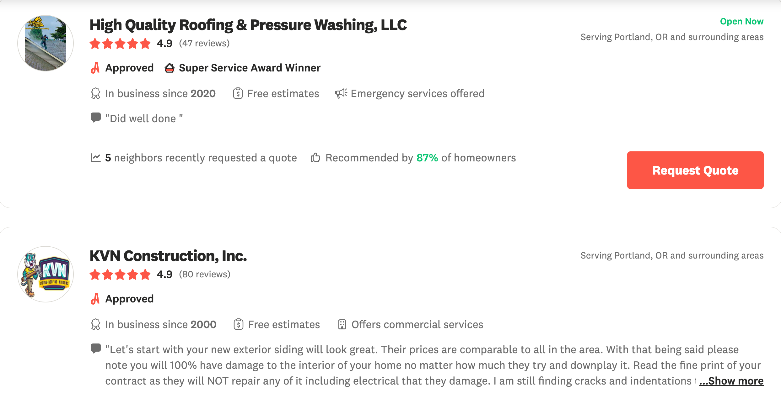 roofers listed in Angi