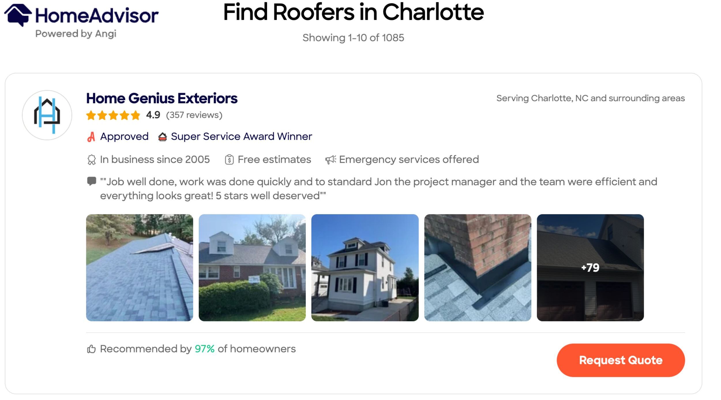 roofefs listed in HomeAdvisor