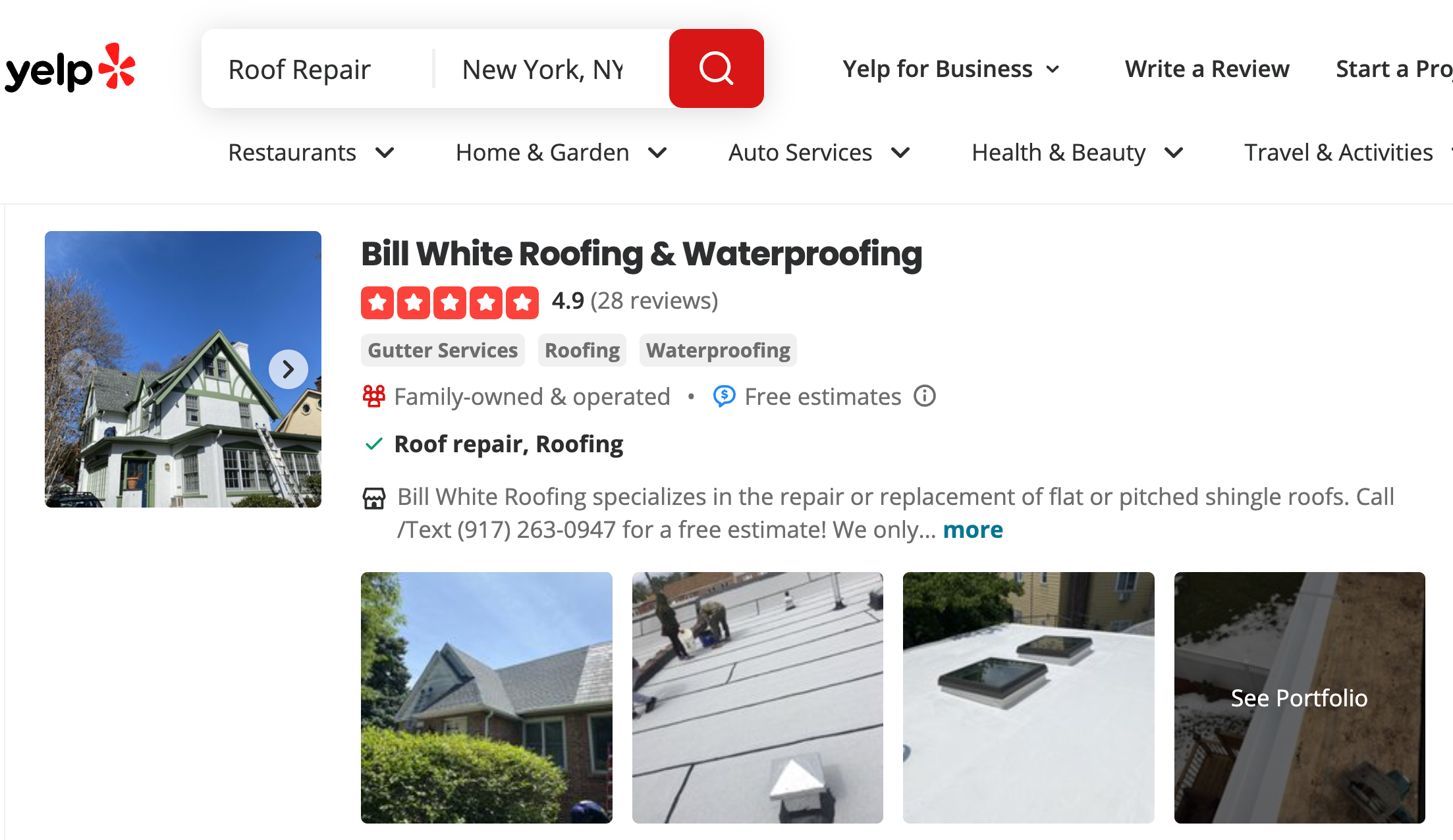 roofers listed in yelp