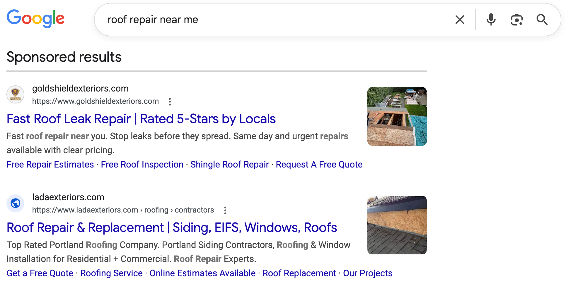 sponsored result for ""roof repair near me"