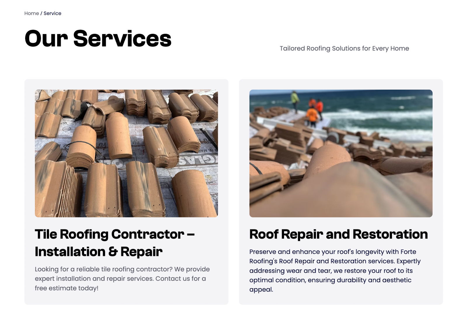 forte roofing service hub page