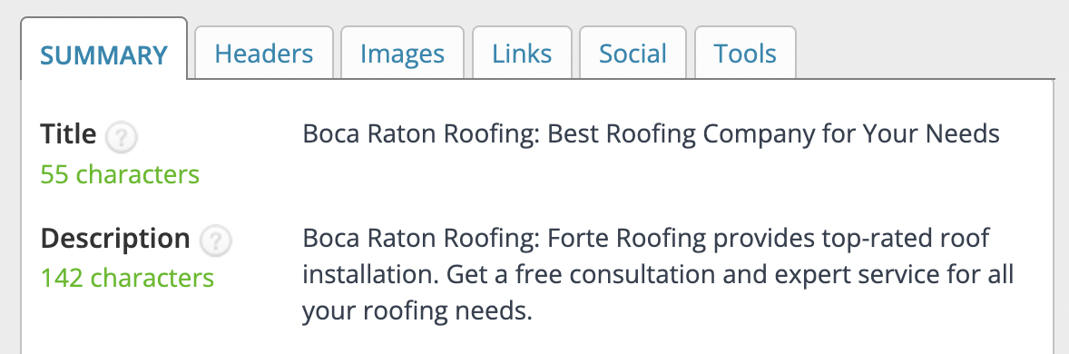 Meta title and description optimization for Forte Roofing