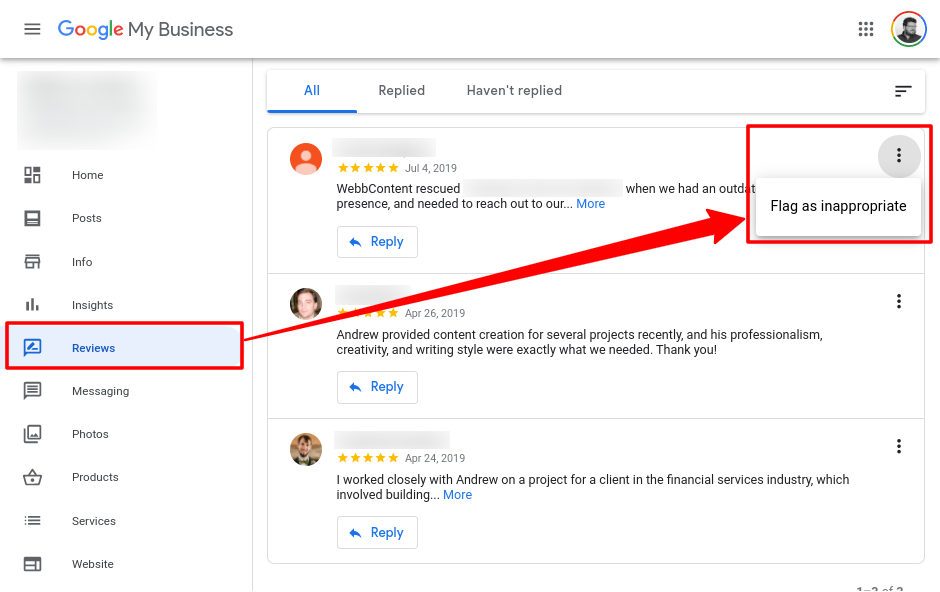 Flag a review in google my business