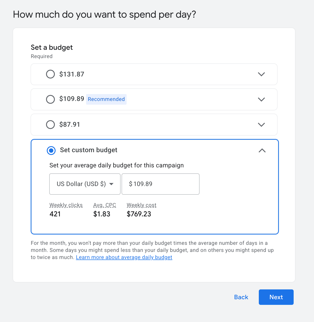 setting daily budget
