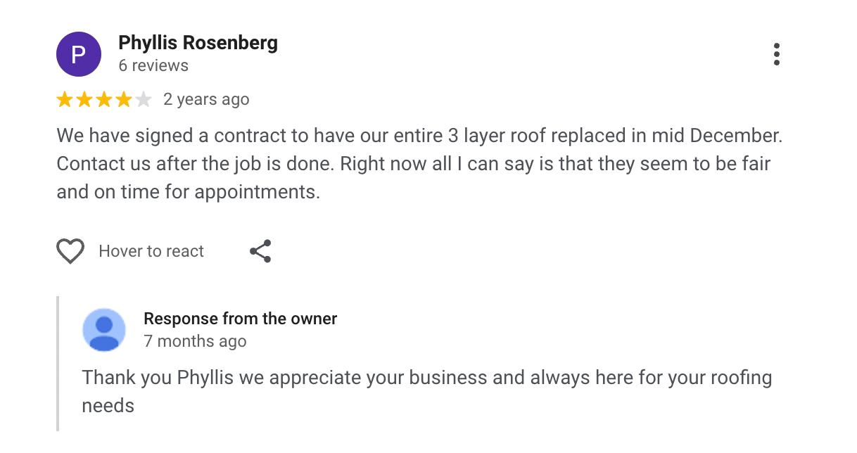 google reviews for roofing companies